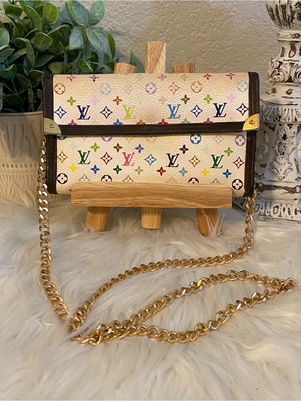 Louis Vuitton Murakami White Long Snap Wallet w/ Chain - Picture 1 of 16
